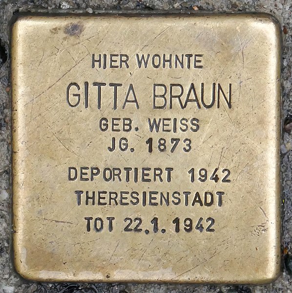 File:Stolpersteine Freiberg, Gitta Braun (Burgstraße 20).jpg