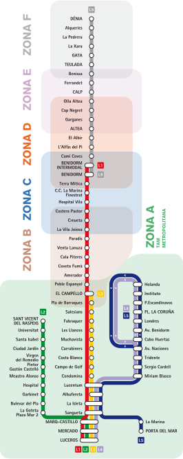 Routekaart van de TRAM van Alicante