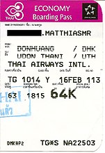 Thai Airways Boarding pass national flight