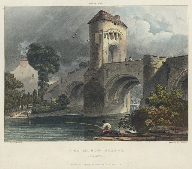 The bridge and gatehouse in 1818, drawn by Copley Fielding