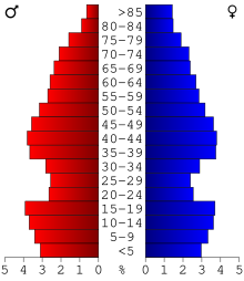 Age pyramid of county residents based on 2000 US census data