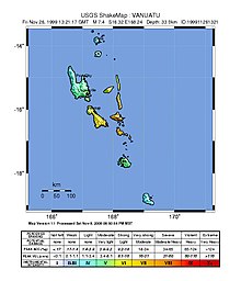 USGS ShakeMap for the event USGS Shakemap - 1999 Ambrym earthquake.jpg