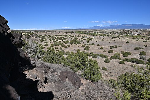 Hillside and valley at La Cieneguilla Petroglyph site