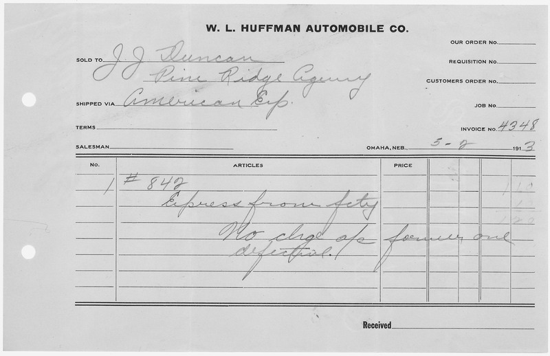 File:W.L. Huffman Automobile Company, Omaha, Nebraska, to J.J. Duncan. - NARA - 284381.tif