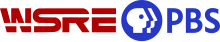 Red letters WSRE in a high-tech style, with counter lines running through some of the letters, next to the PBS logo and letters P B S in blue.