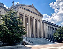 War Memorial Auditorium Nashville, July 4, 2018, showing inscription above colonnade War Memorial Auditorium Nashville 2018.jpg