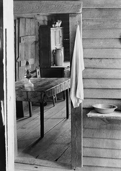 File:Washstand in the dog run and kitchen of Floyd Burroughs' cabin. Hale County, Alabama LOC 3549662150.jpg