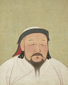 Kublaj kanov portret, naslikan kmalu po njegovi smrti; belo oblačilo odraža njegogo željo po simbolični vlogi mongolskega šamana; črnilo na svili, velikost 59,4x47 cm, Muzej nacionalne palače, Taipei, Tajvan