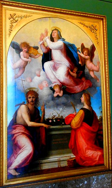 File:"The Assumption of the Virgin Mary with Saint John the Baptist and Saint Catherine of Alexandria" (1516) by Baccio Della Porta, called Frà Bartolomeo Della Porta (Florence 1472 1475-1517) - Capodimonte Museum in Naples (43098345370).jpg