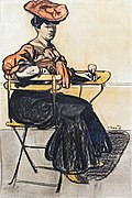 Femme attablée au café ( Woman seated in cafe) by Maxime Dethomas