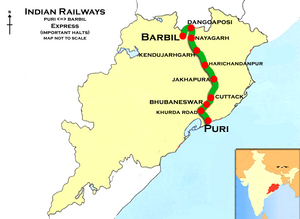 (Puri - Barbil) Express Route map.png