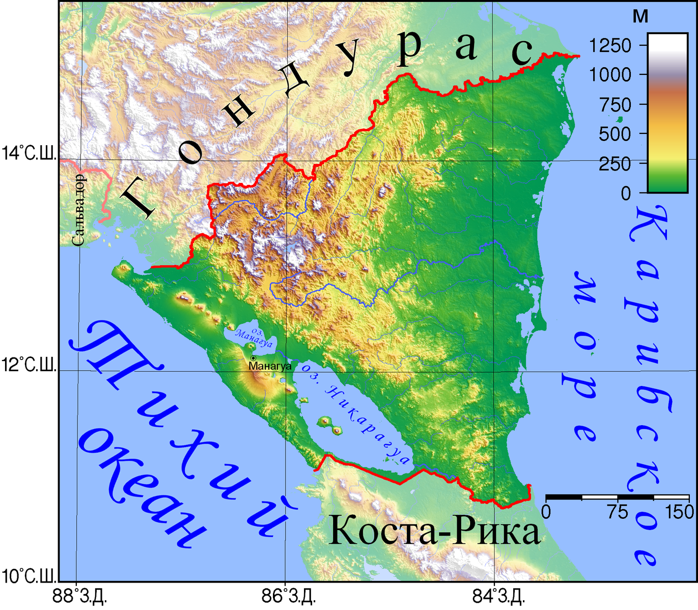 Подробная карта никарагуа