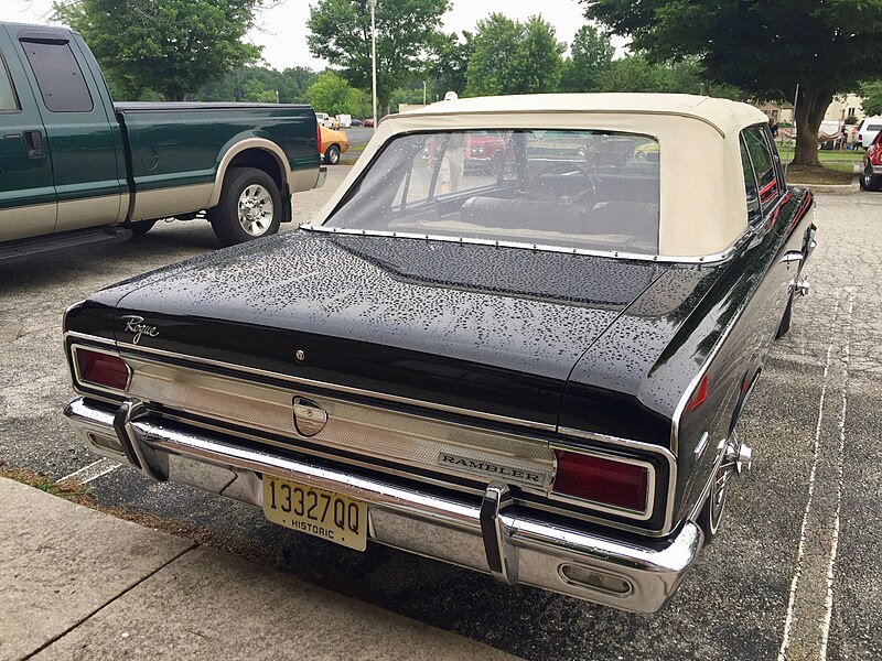 File:1967 Rambler American Rogue convertible in black with white top and interior at 2017 AMO meet 3of4.jpg