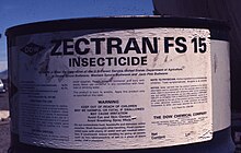 Canister of mexacarbate (Zectran) 1973. Dow Zectran FS 15 insecticide label. Douglas-fir tussock moth control test. (36362351593).jpg