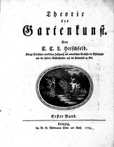Titelbladet fra første bind af Theorie der Gardenkunst, 1779