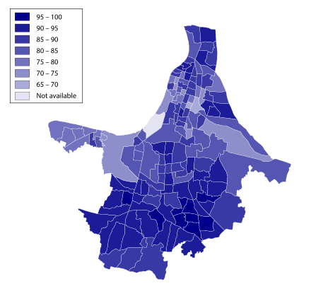 2011 Kolkata literacy rate by Wards (en).svg