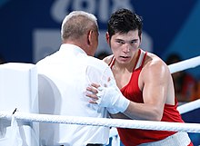 2018-10-17 Boxing heavyweight Boys' –91 kg at 2018 Summer Youth Olympics – Gold Medal Bout – KAZ-ALG (Martin Rulsch) 46.jpg