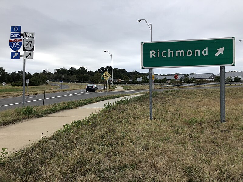 File:2019-10-06 15 41 26 View west along Virginia State Route 244 (Columbia Pike) at the exit for Virginia State Route 27 WEST (Richmond) in Arlington County, Virginia.jpg