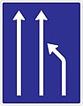 511-11 Zníženie počtu jazdných pruhov - bez protismeru (vpravo, porkačujú 2 pruhy v smere jazdy)