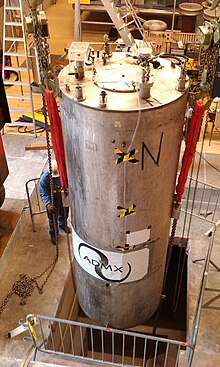 The ADMX magnet being installed at the University of Washington; although installed below the floor, the detector is in a surface laboratory. ADMX magnet installation.jpg