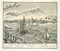 Gravure néerlandaise des alentours de 1740 montrant la ville de Makassar et le Fort Rotterdam.