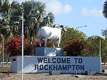 Brahman bull, Yeppen roundabout. Welcome to Rockhampton. AU-Q-Rock-BigBull-Brahman-Welcome.jpg