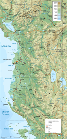 An enlargeable topographic map of Albania Albania map-en.svg