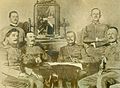 Јово Бећир (лево) и Петар Ломпар (у средини) потписују капитулацију црногорске војске, 1916. године