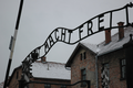 Close-up of the main gate with the inscription Arbeit macht Frei (Work makes one free)