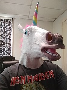 A unicorn mask from Archie McPhee Archie McPhee Unicorn Mask.jpg
