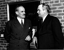 Arthur H. Compton (left) the head of the Metallurgical Project, with Martin D. Whitaker, the director of Clinton Laboratories Arthur Compton and Martin D. Whitaker in 1946.jpg