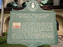 Historical marker located at the former railroad depot