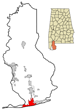 Location in Baldwin County and the state of Alabama