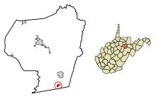 Barbour County West Virginia Eingemeindete und nicht eingetragene Gebiete Junior Highlighted.svg