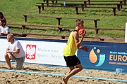 Deutsch: Beachhandball Europameisterschaften 2019 (Beach handball Euro); Tag 1: 2. Juli 2019 – Männer, Vorrunde Gruppe A, Deutschland-Norwegen 2:0 (22:14, 22:20) English: Beach handball Euro; Day 1: 2 July 2019 – Men Preliminary Round Group A – Germany-Norway 2:0 (22:14, 22:20)