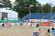 Deutsch: Beachhandball Europameisterschaften 2019 (Beach handball Euro); Tag 2: 3. Juli 2019 – Frauen, Vorrunde Gruppe D, Ukraine-Deutschland 2:0 (23:22, 32:24) English: Beach handball Euro; Day 2: 3 July 2019 – Women Preliminary Round Group D – Ukraine-Germany 2:0 (23:22, 32:24)