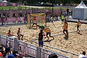 Deutsch: Beachhandball bei den Olympischen Jugendspielen 2018; Tag 4, 10. Oktober 2018; Jungs, Vorrunde, Gruppe B - Portugal-Paraguay 2:0 English: Beach handball at the 2018 Summer Youth Olympics at 10 October 2018 – Boys Preliminary Round Group B – Portugal-Paraguay 2:0