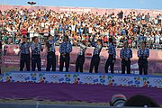 Deutsch: Beachhandball bei den Olympischen Jugendspielen 2018 in Buenos Aires; Tag 7, 13. Oktober 2018; Medaillenzeremonie Mädchen - Gold: Argentinien, Silber: Kroatien, Bronze: Ungarn English: Beach handball at the 2018 Summer Youth Olympics in Buenos Aires at 13 October 2018 – Medal Ceremony Girls - Gold: Argentina, Silver: Croatia, Bronze: Hungary Español: Handball de playa en los Juegos Olimpicos de la Juventud Buenos Aires 2018 en 13 de octubre de 2018 – Medalla Ceremonia para niñas - Oro: Argentina, Plata: Croacia, Bronce: Hungría