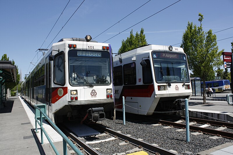 File:Beaverton Transit Center MAX Trains 2009-05-30.jpg