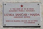 миниСпомен плоча народном хероју Лизики Јанчар Мајди