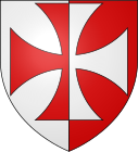 Partij Argent en Gules, met het kruis pattée verveeld van de een in de ander.