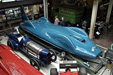 The streamlined 1960 Bluebird-Proteus CN7 racing car on display at the National Motor Museum in Beaulieu, Hampshire, England (2011) Blue Bird land speed record car (5962811187).jpg