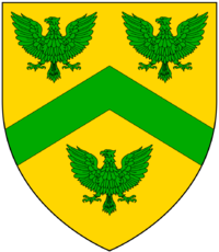 Arms of Bluett: Or, a chevron between three eagles displayed vert BluettArms.png