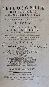 Title page of a 1755 copy of "Philosophiae recentioris a Benedicto Stay versibus traditae libri x"