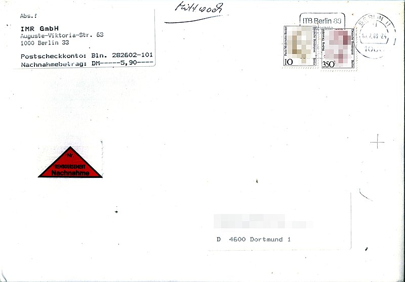 File:Briefsendung Deutsche Bundespost Berlin-Dortmund per Nachnahme 1989.jpg