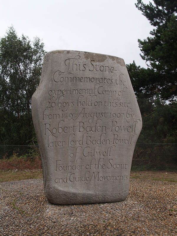 Stone on Brownsea Island commemorating the first Scout camp