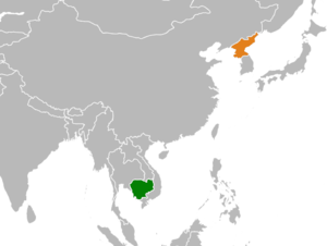 Mapa indicando localização do Camboja e da Coreia do Norte.