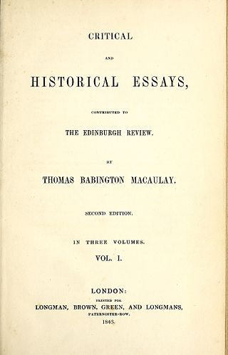 <i>Critical and Historical Essays</i> (Macaulay)