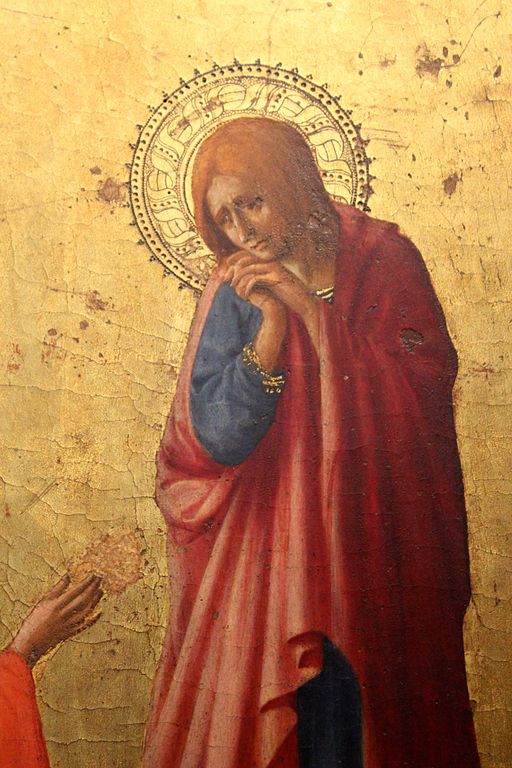 Masaccio, Crocifissione, (san Giovanni con il capo mestamente reclinato sulle mani congiunte), 1426, Napoli, Museo Nazionale di Capodimonte