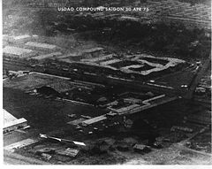 Aerial reconnaissance photos of the destroyed DAO Headquarters building with Air America Compound in the foreground